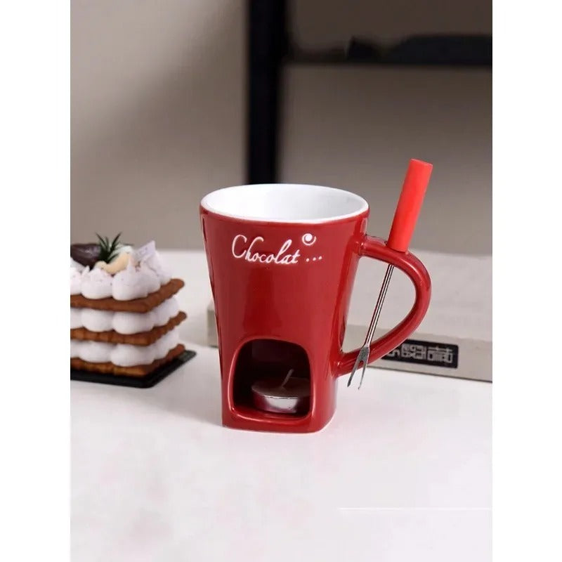 Keramik Schokoladen-Fondue Becher – Mini Schoko-Schmelzer für Zuhause (280 ml)