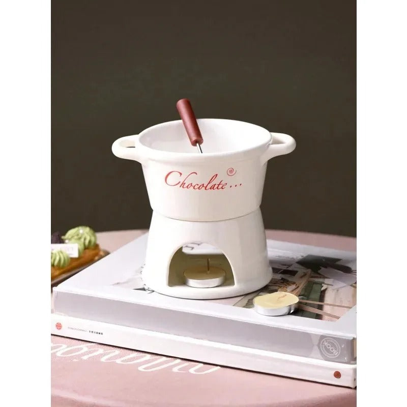 Keramik Schokoladen-Fondue Becher – Mini Schoko-Schmelzer für Zuhause (280 ml)