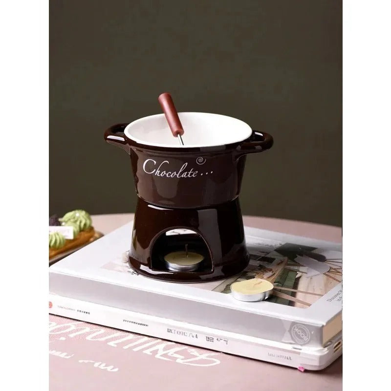 Keramik Schokoladen-Fondue Becher – Mini Schoko-Schmelzer für Zuhause (280 ml)