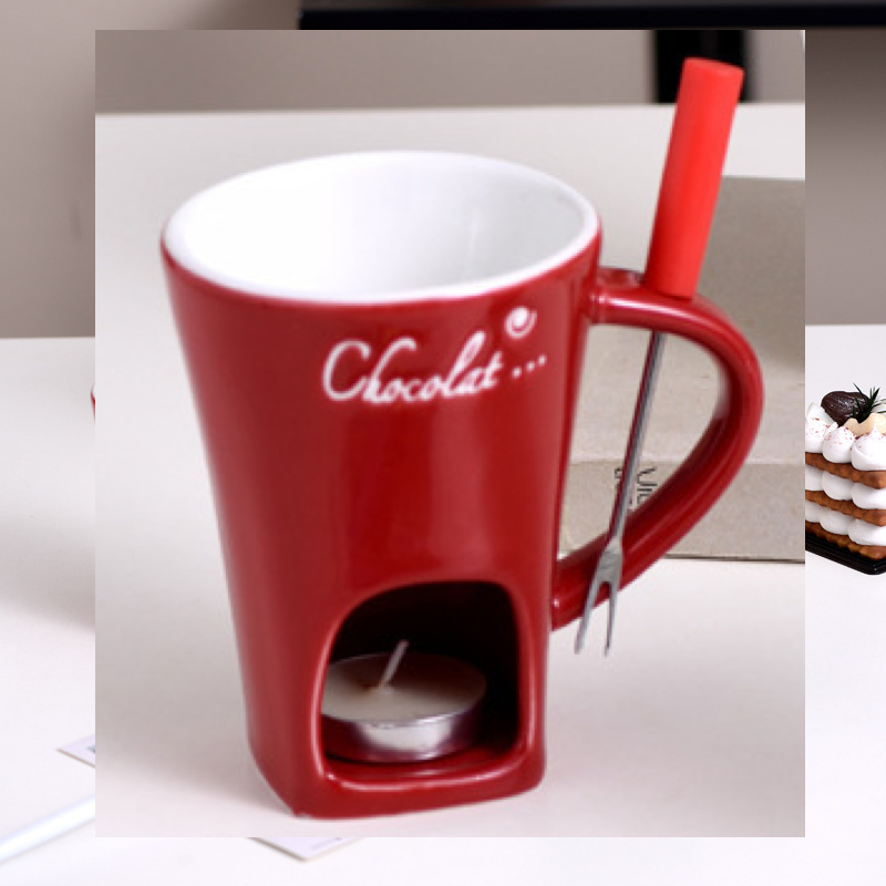 Keramik Schokoladen-Fondue Becher – Mini Schoko-Schmelzer für Zuhause (280 ml)