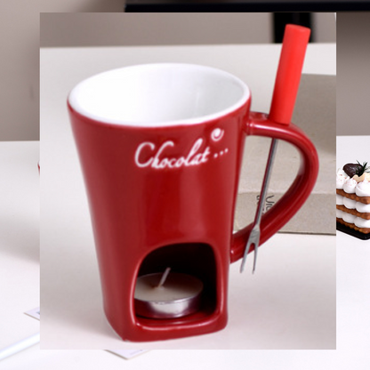 Keramik Schokoladen-Fondue Becher – Mini Schoko-Schmelzer für Zuhause (280 ml)